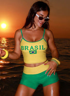 Biquíni Comportado Tauane Top Cropped e Shortinho Brasil Cup, Baha Morenna