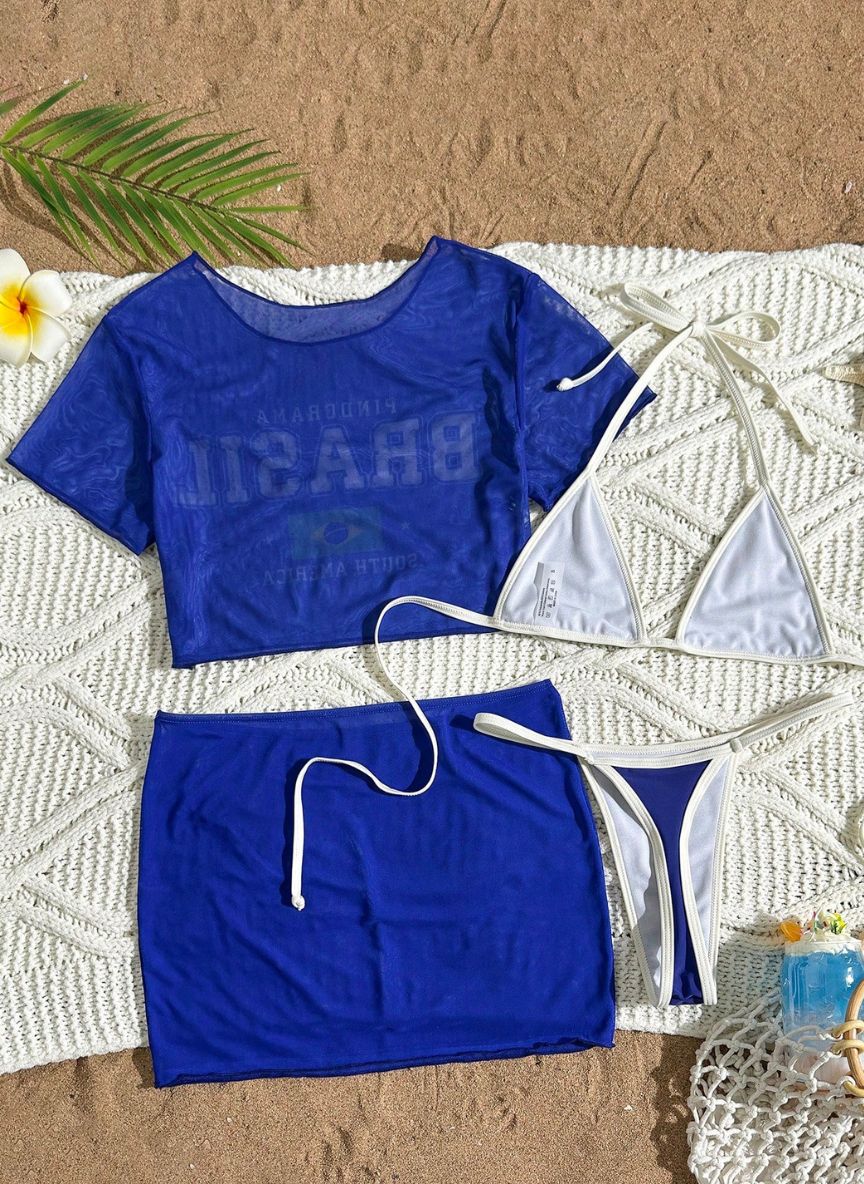 Conjunto Brasil Teçá 4 Peças Biquíni Cropped e Saia em Tule, Baha Morenna