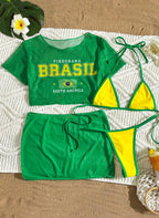 Conjunto Brasil Teçá 4 Peças Biquíni Cropped e Saia em Tule, Baha Morenna