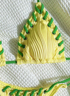Biquíni Iracema Texturizado Verde e Amarelo com Amarração Trançada, Baha Morenna
