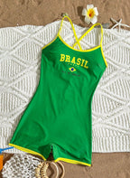 Macacão Brasil Tuane: Biquíni Shortinho Verde e Amarelo Rio de Janeiro, Baha Morenna
