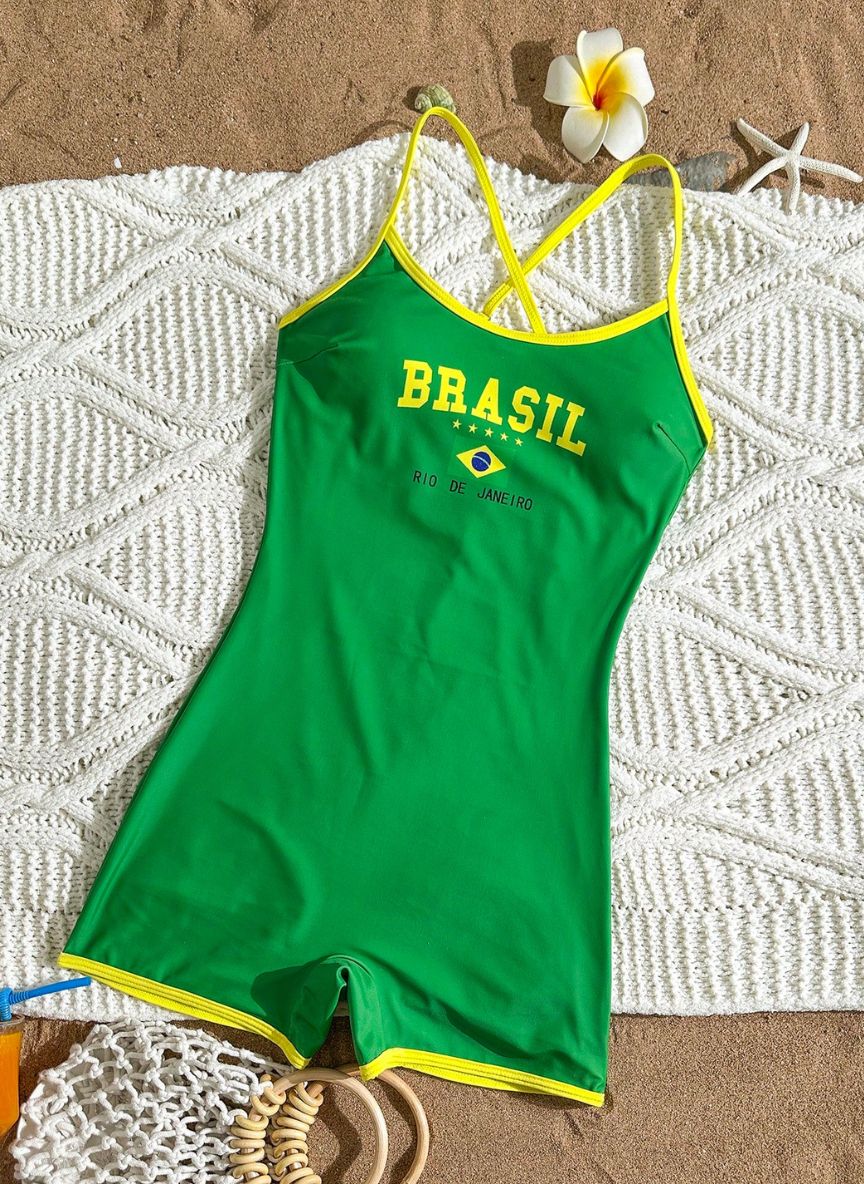 Macacão Brasil Tuane: Biquíni Shortinho Verde e Amarelo Rio de Janeiro, Baha Morenna