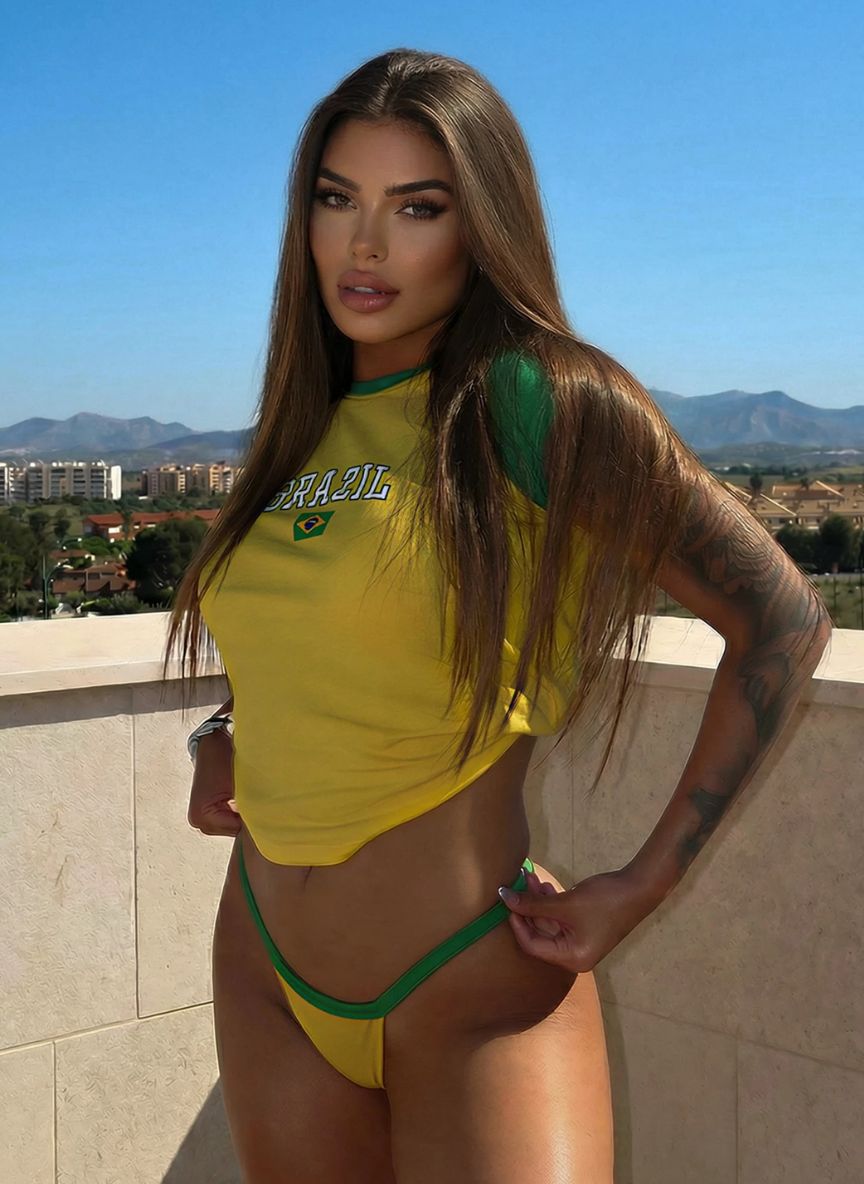 Conjunto 3 Peças Brasil Cup Camiseta Anisha Baha Morenna