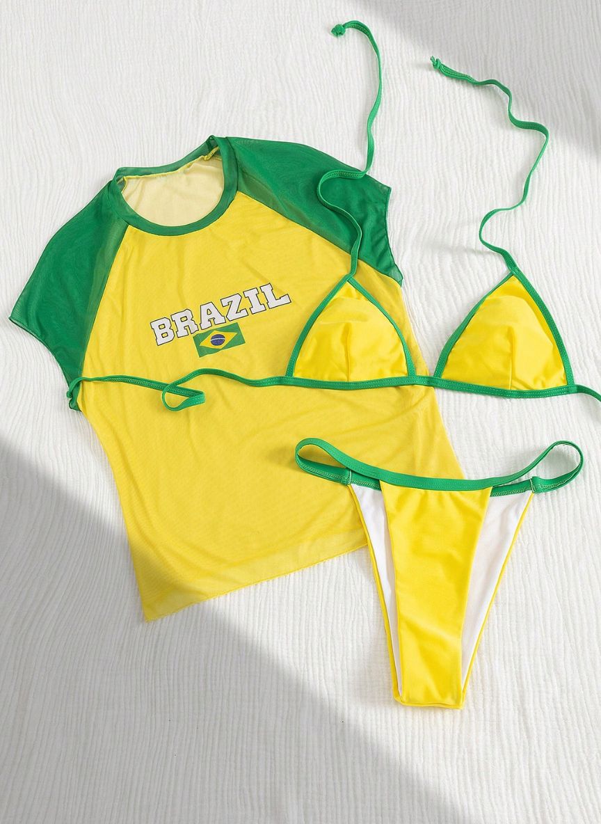 Conjunto 3 Peças Brasil Cup Camiseta Anisha Baha Morenna