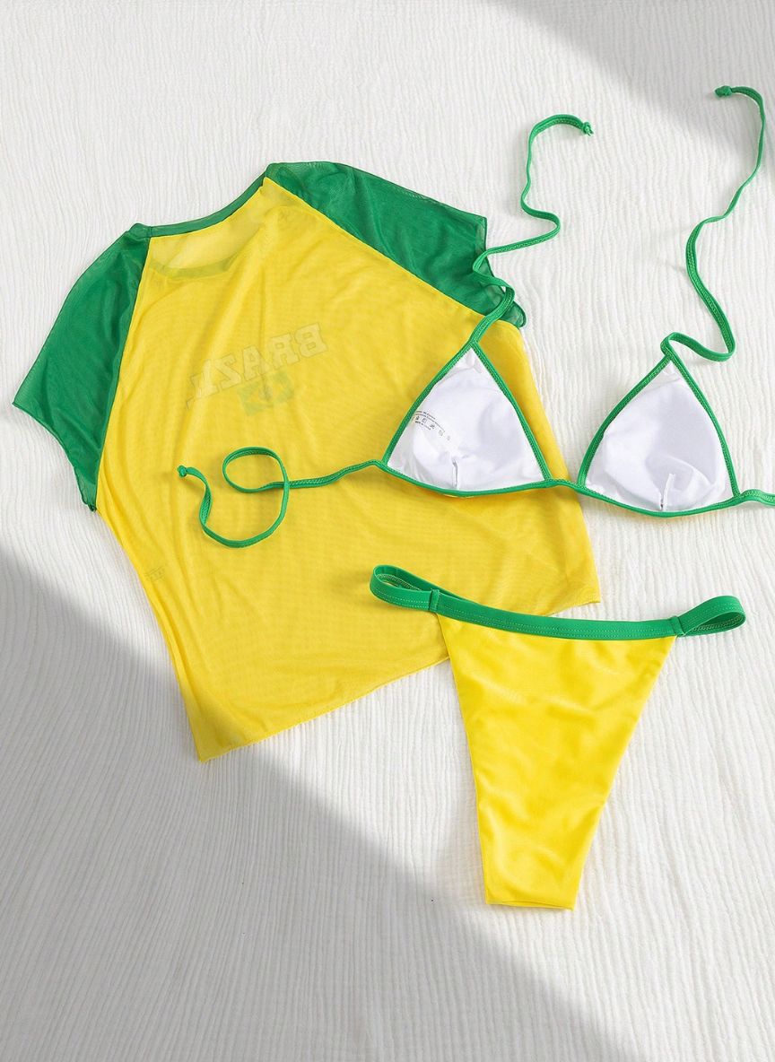 Conjunto 3 Peças Brasil Cup Camiseta Anisha Baha Morenna