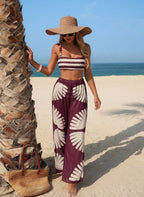 Conjunto Leonor Top Alças Finas e Calça Pantalona Estampa Palha, Baha Morenna