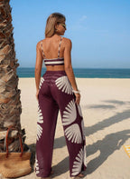 Conjunto Leonor Top Alças Finas e Calça Pantalona Estampa Palha, Baha Morenna