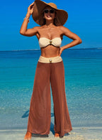 Conjunto Bicolor Gisele Biquíni Bandeau e Calça Pantalona em Tule, Baha Morenna
