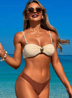 Conjunto Bicolor Gisele Biquíni Bandeau e Calça Pantalona em Tule, Baha Morenna