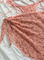 Conjunto Biquíni Lana Rosa com Canga e Textura Floral 3D, Baha Morenna