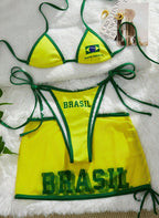 Conjunto Brasil Jurema, Biquíni Cortininha e Mini Saia em Tule Baha Morenna