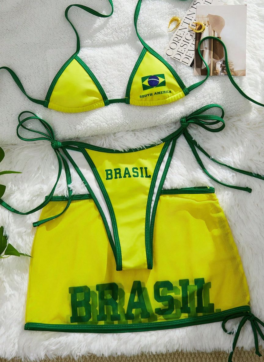 Conjunto Brasil Jurema, Biquíni Cortininha e Mini Saia em Tule Baha Morenna