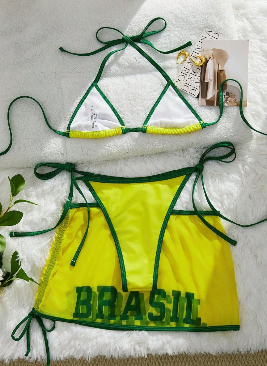 Conjunto Brasil Jurema, Biquíni Cortininha e Mini Saia em Tule Baha Morenna
