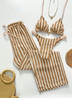 Conjunto Coquille Uyara Biquíni Listrado com Calça Pantalona, Baha Morenna