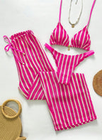 Conjunto Coquille Uyara Biquíni Listrado com Calça Pantalona, Baha Morenna