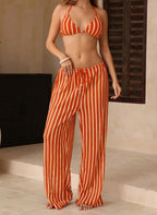 Conjunto Coquille Uyara Biquíni Listrado com Calça Pantalona, Baha Morenna