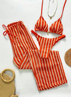 Conjunto Coquille Uyara Biquíni Listrado com Calça Pantalona, Baha Morenna