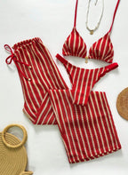 Conjunto Coquille Uyara Biquíni Listrado com Calça Pantalona, Baha Morenna