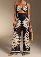 Conjunto Harumi Noir Maiô Cut-Out e Calça Pantalona Estampa Botânica, Baha Morenna
