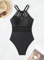 Realce suas curvas com o Maiô Virgínia. Design com transparência em tule na cintura, decote halter e costas cruzadas. O equilíbrio perfeito entre o sexy e o elegante.