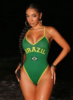 Maiô Brasil Anahí Verde e Amarelo com Costas Desenhadas, Baha Morenna