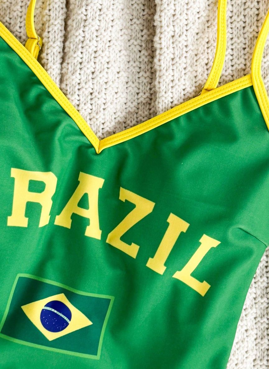 Maiô Brasil Anahí Verde e Amarelo com Costas Desenhadas, Baha Morenna