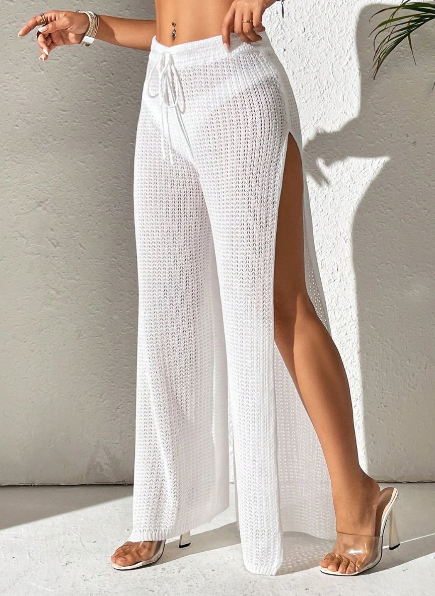 Calça Saída de Praia Mirabelle em Tricô com Fenda Lateral Baha Morenna