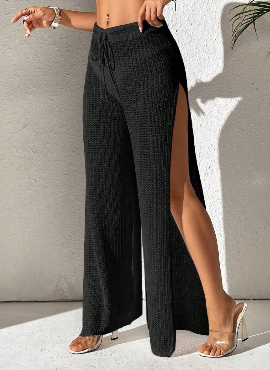 Calça Saída de Praia Mirabelle em Tricô com Fenda Lateral Baha Morenna