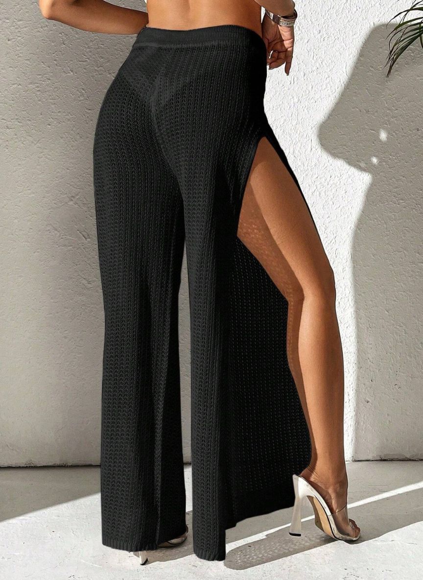 Calça Saída de Praia Mirabelle em Tricô com Fenda Lateral Baha Morenna