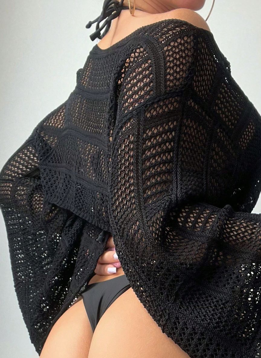 Saída de Praia Cropped Geneviève em Tricô Manga Longa, Baha Morenna